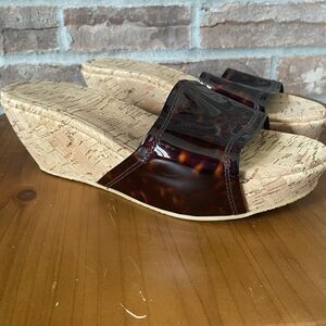 Stuart Weitzman Platform Wedge Sandal 7M Brown Cork Slide Slip On